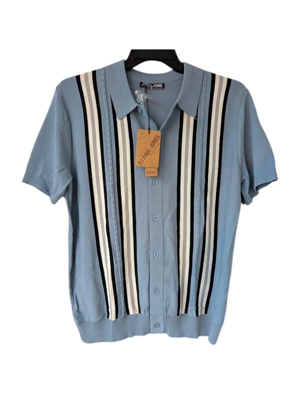 PJ Paul Jones NWT Cabana Shirt M Blue Striped Knit Button Down Polo 21x26.5 New
